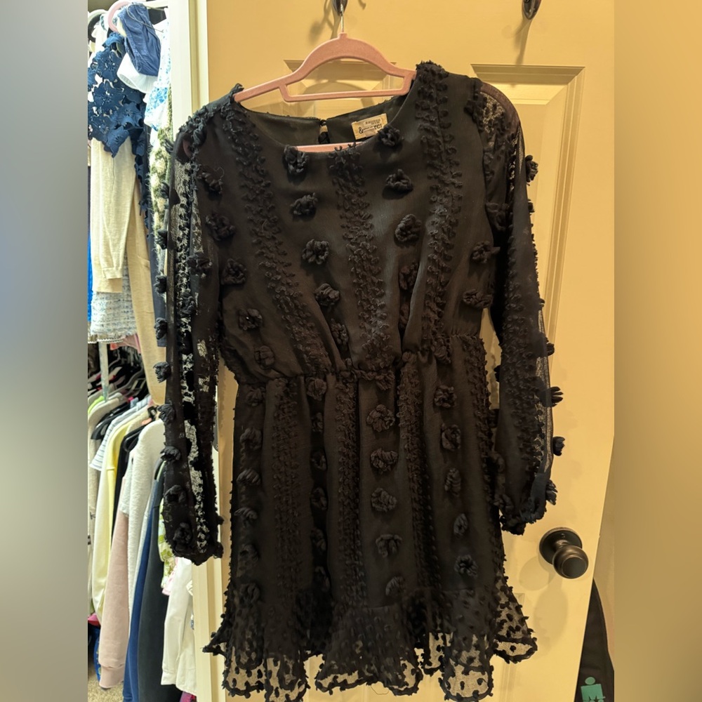 Black Textured Long Sleeve Dress